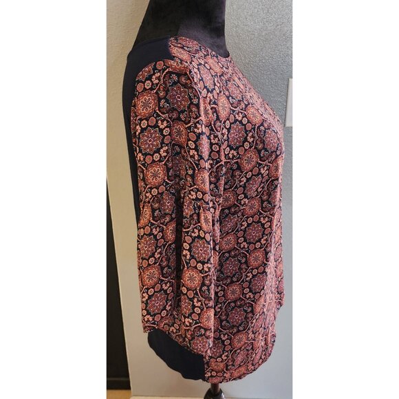 Loft Outlet Blouse Womens size MP Floral Print 3/4 Bell Sleeve Top Boho - Picture 4 of 9